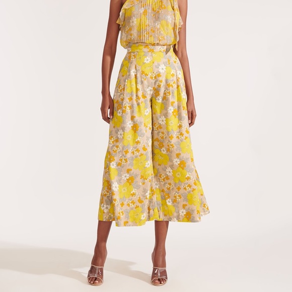Veronica Beard Pants - Veronica Beard | Leonor Floral Crop Wide-Leg Pants